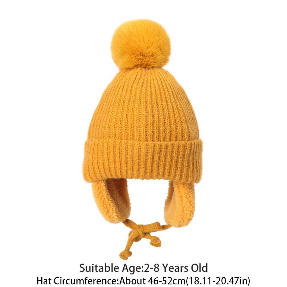 Comfortable Plush Children Knitted Hat Cartoon Ear Protection Pompom Beanie with Earflap Cute Warm Wool Cap Outdoor