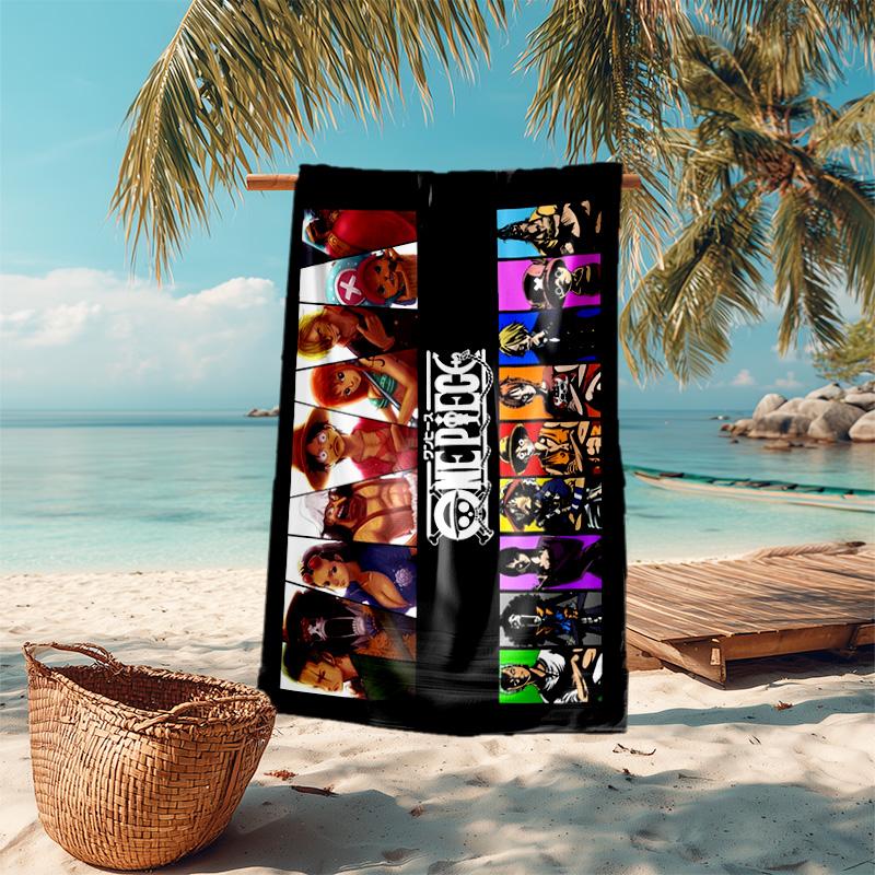 Classic Japanese Element Cartoon ONE PIECE Monkey D. Luffy Beach Towel Outdoor Camping Vacation Swimming Beach Towel Outdoor Absorbent Bath Towel Y12