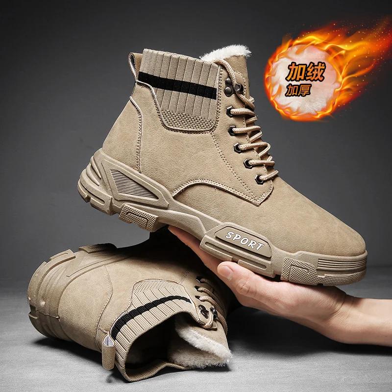 Fashion Winter Snow Boots Men Shoes Fur Warm Leather Outdoor Casual Hiking Platform Designer Luxury Cowboy Ankle Tactical Sneakers