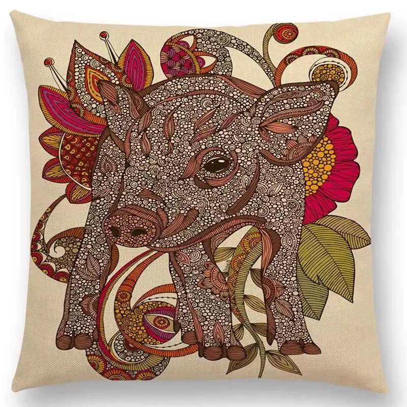 Hinduism Style Cushion Cover Mandalas Floral Animals Flower Deer Elephant Whale Bee Pig Pangolin Squirrel Frog Sofa Pillow Case