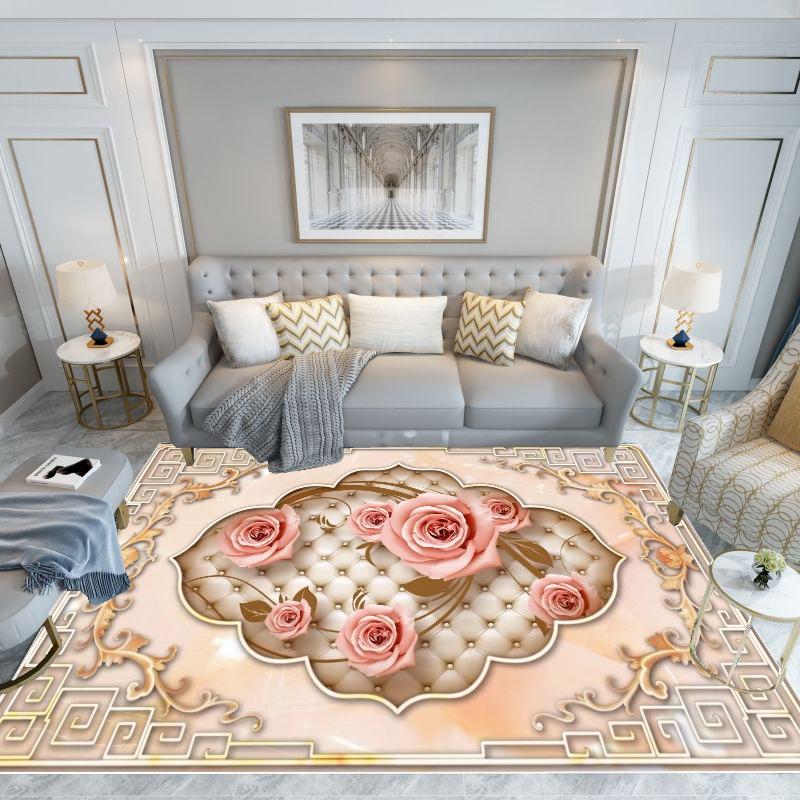 Rose European Carpets 140x200 Large Pink Luxury Non-slip Area Rug for Living Room Bedroom Lounge Floor Mat