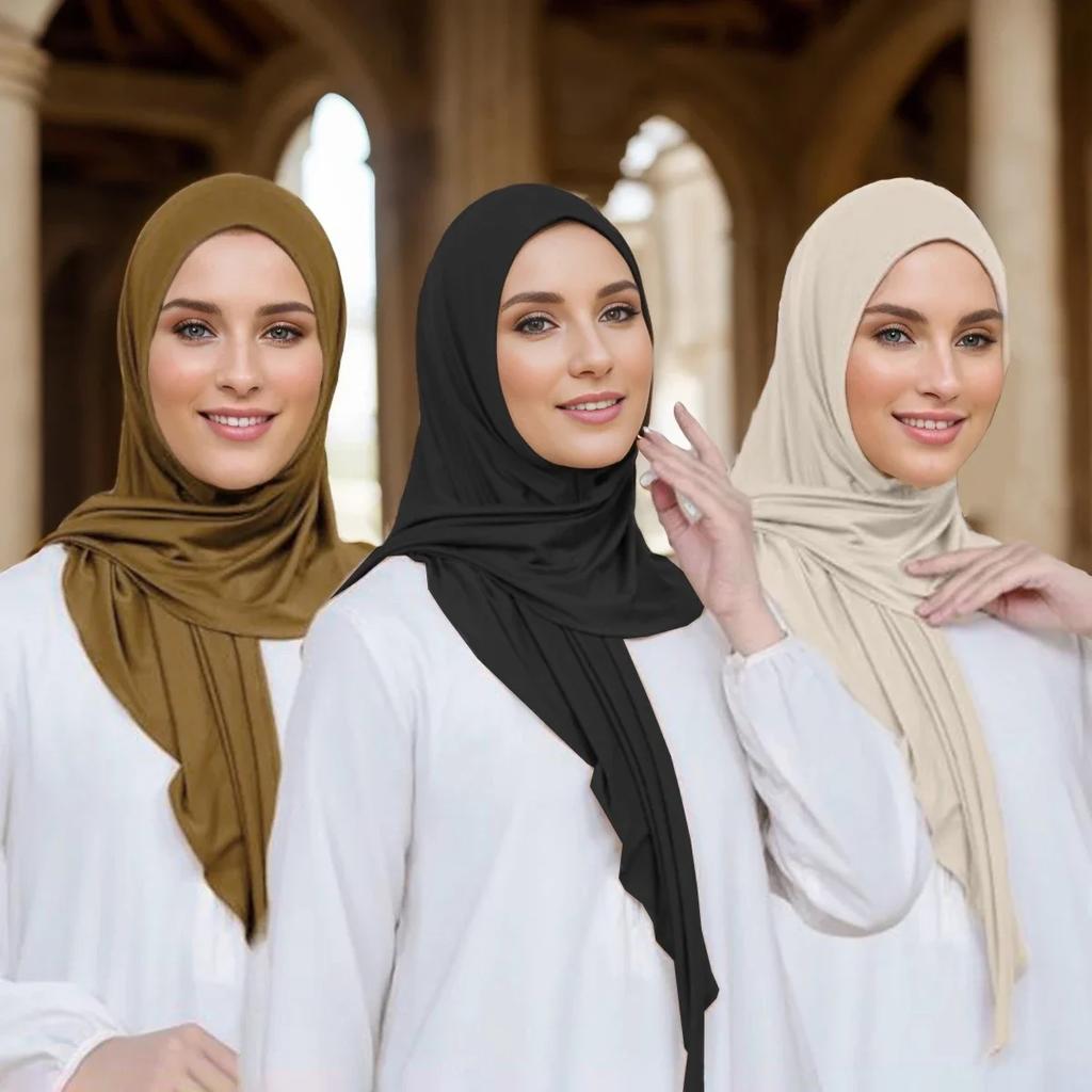 Muslim Women's Loop Instant Hijab Scarf Premium Jersey Cotton Stretchable Triangle Scarf Islam Headscarf Wraps Veils Heaband