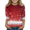 Christmas Day Print Tops For Youth Girls 4-11 Years Round Neck 3/4 Sleeves T-Shirts Trendy Tops Outfit Tees