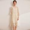 Summer Women Long Knitted Dress Sleeve Basic Fashion Lace Dresses Casual Loose White