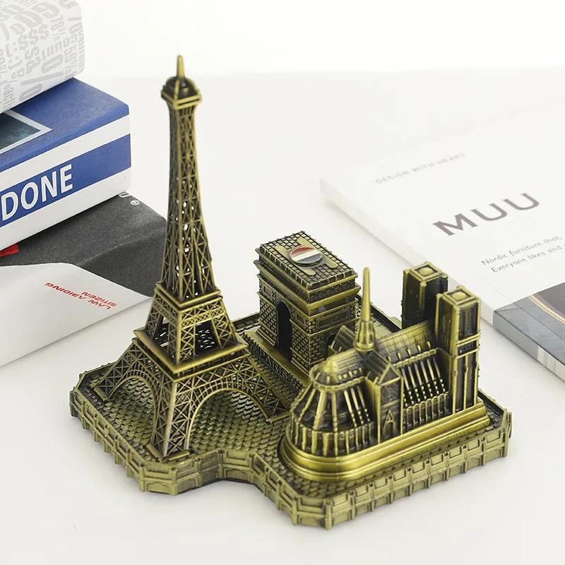 Eiffel Tower Notre Dame Arc De Triomphe Building Model Metal Antique Bronze Figurine World Famous Landmark Architecture Decor
