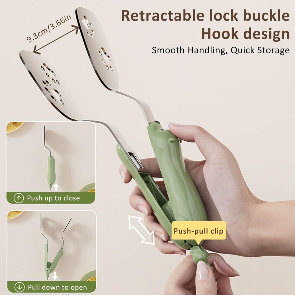 304 Stainless Steel Fish Turner Cartoon Bear Food Tongs Extendable Locking Pan-fried Fish Cake Anti-Slip Stainless Steel Clamps