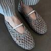Mary Jane Roman Style Women Sandals 2025 Summer New Woven And Hollow Flats Shoes Fashion Casual Trend Single Women Sandals