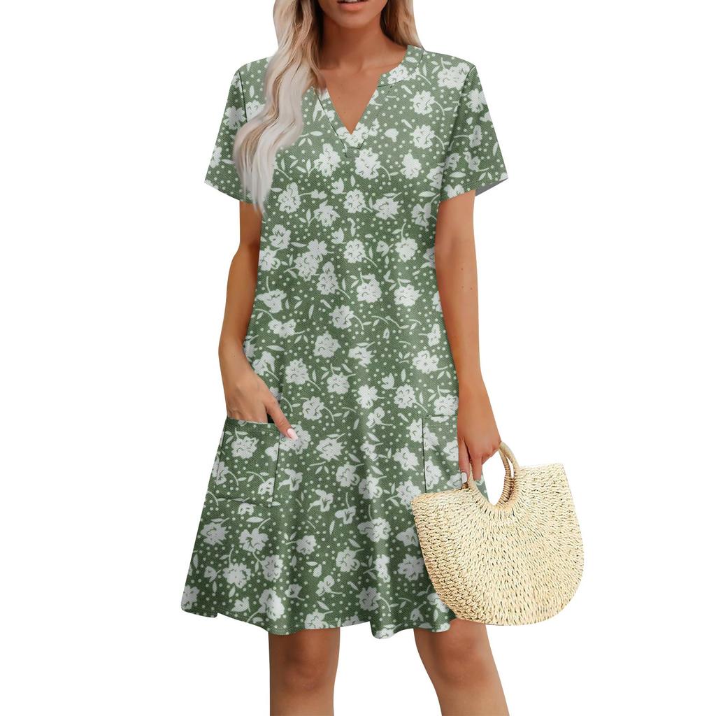 Dámské šaty ležérní s výstřihem do V, šaty pro svatebního hosta s krátkým rukávem, módní plážové oblečení na dovolenou