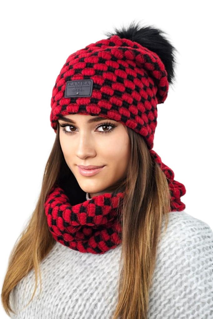 Imelda Winter Fleece Set with Hat and Neck Warmer, Red