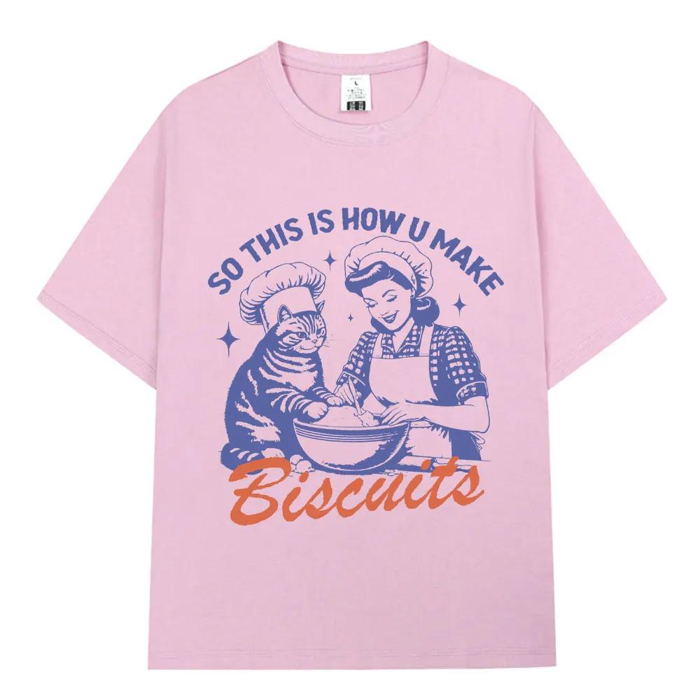 2025 Summer new Funny Cat Baking Stem Printed T-shirt 100% cotton casual loose oversized short sleeve men's T-shirt