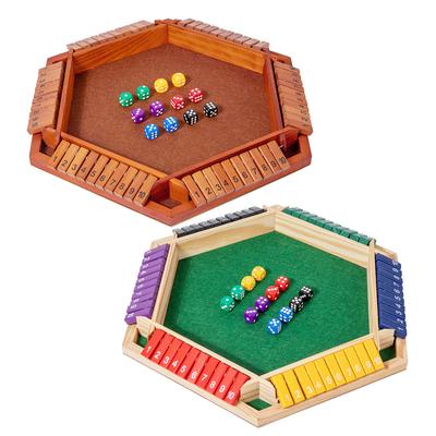 Shut The Box Dice Board Game Wooden Flaps&Dices Game Pub Bar Party Supplies Family Entertainment for Kids & Adults, 1-6 Players