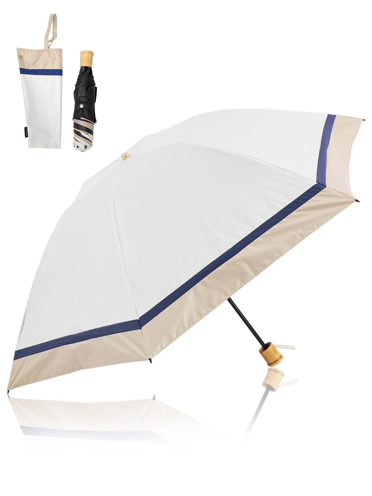 

KIZAWA Складной обратный 55 см УФ-зонт, Подходит для солнца и воды уровня 5, Полностью световой, Теплоотражающий, Перевернутая бамбуковая ручка, Складной, Легкий, Компактный,