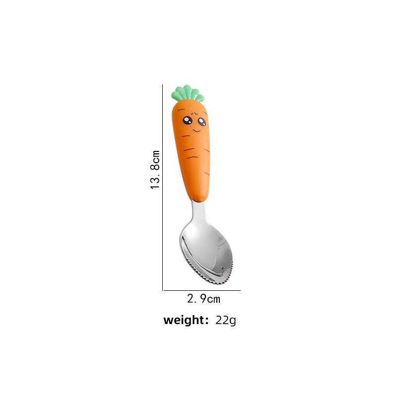 

Children s Cartoon Radish Stainless Steel Tableware Set - Spoon, Fork, and Scraper with Portable Case.