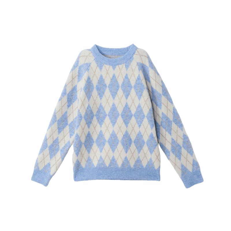 DEESHA Girls' Argyle Plush Crewneck Sweater