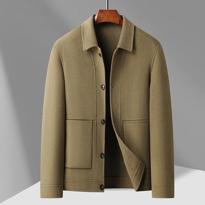 Trendy Simple Lapel Double-sided Woolen Jacket for Young Men Autumn and Winter Double-sided Woolen Thick Coat