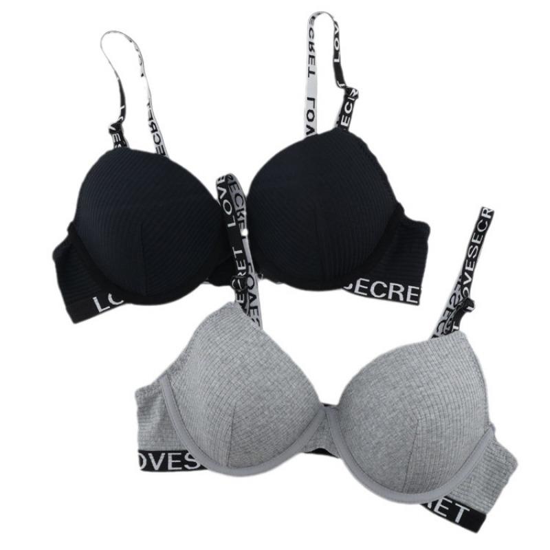 Sexy Underwear Letters Black Cotton Molded Underwire Fashionable Adjustment Bra