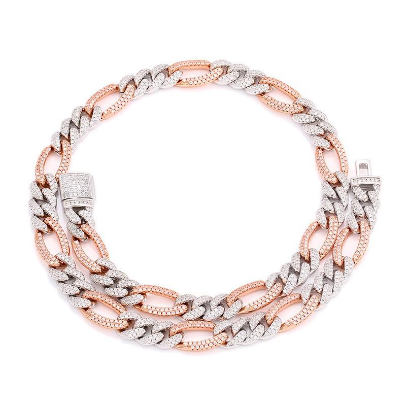 

10mm Zirconia Figaro Cuban Chain Necklace - Hip Hop Trendy Men s Jewelry Bracelet 7 inches (18cm)
