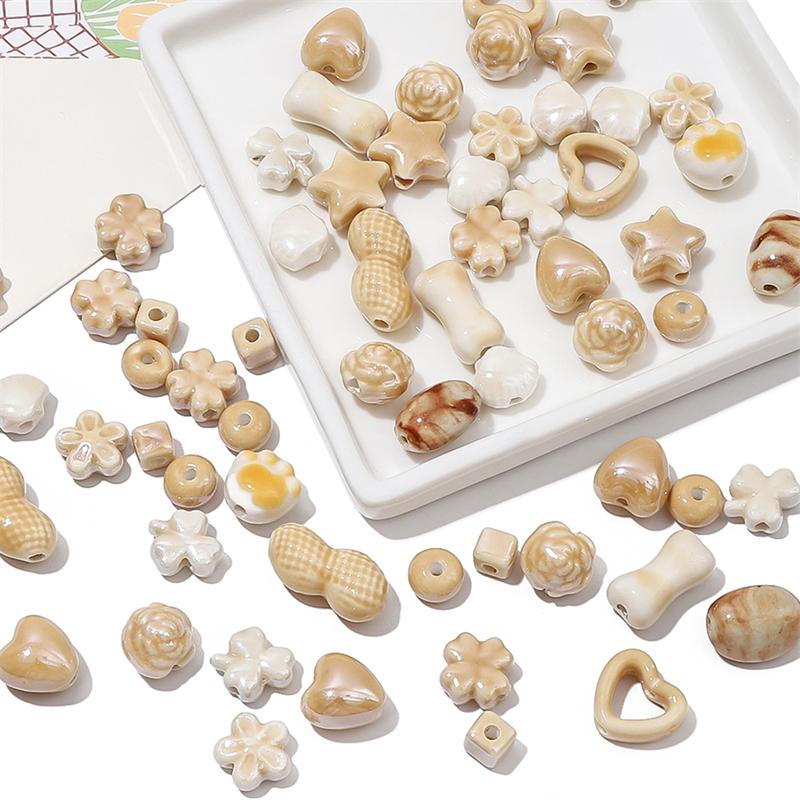 1–10 Stück handgefertigte Keramik-Porzellanperlen, Kugel, Bär, Stern, Herz, Blume, Perlen, Charms für Halskette, Armband, Schlüsselanhänger, DIY-Schmuckherstellung