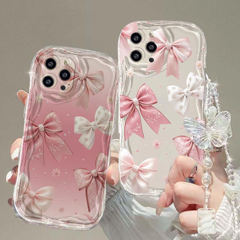 Butterfly Bow Phone Case With Lanyard for Samsung Galaxy S22 S23 S21 Ultra Plus S20 FE A24 A14 A34 A35 A05 A05S A53 A33 A52 A32