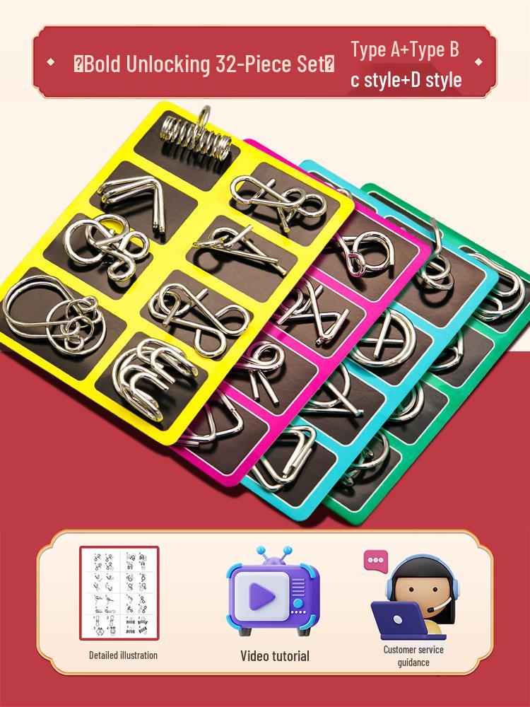 24-Piece Kongming Interlocking Rings Puzzle Set for Children - Fun Disentanglement Challenge