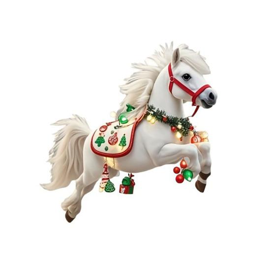 Elegante weiße Pferd Holzornamente Weihnachtsbaumdekor mit Aufhängeseilen Bauernhaus Weihnachtsdekorationen