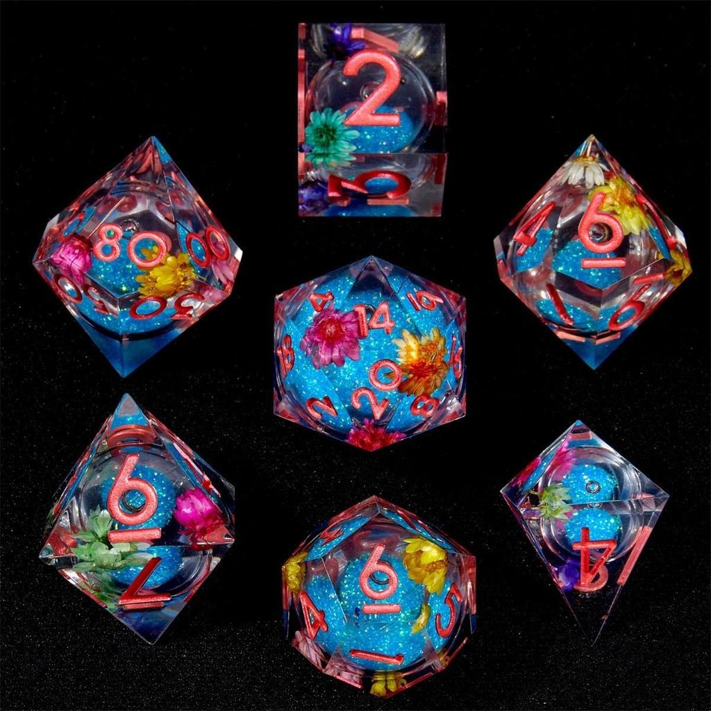 Resin Dice Set Luminous Sand, Dragon and Dungeon Polyhedral Dice, Punk Style Role-Play RPG Explorer MTG Pioneer Game DND Dice Set