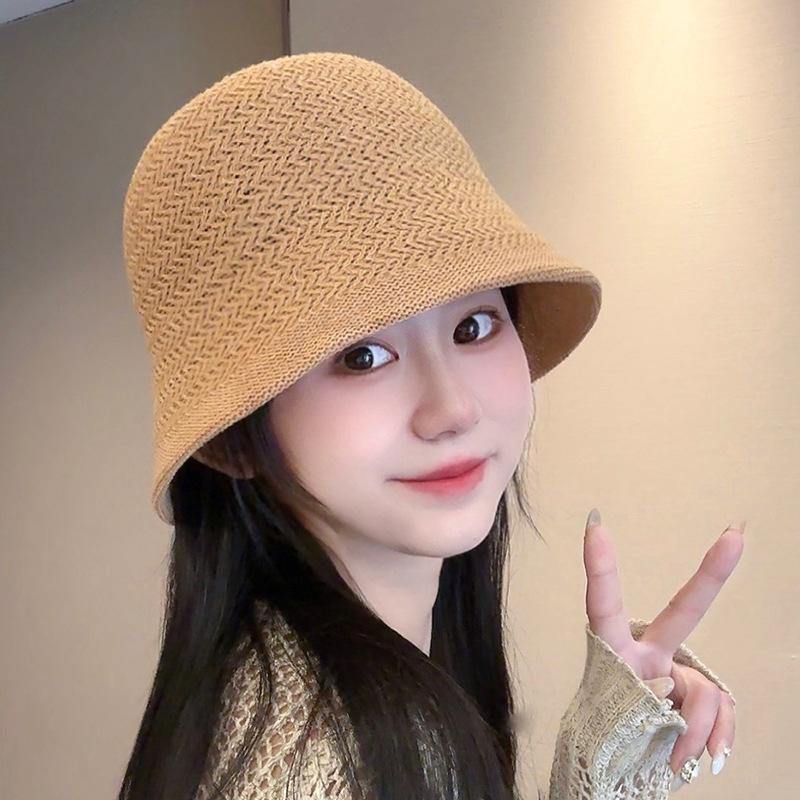 Women's Straw Hat Woven Sunshade Beach Hat Summer Hollow Breathable Bucket Hat Beach Sunshade Hat