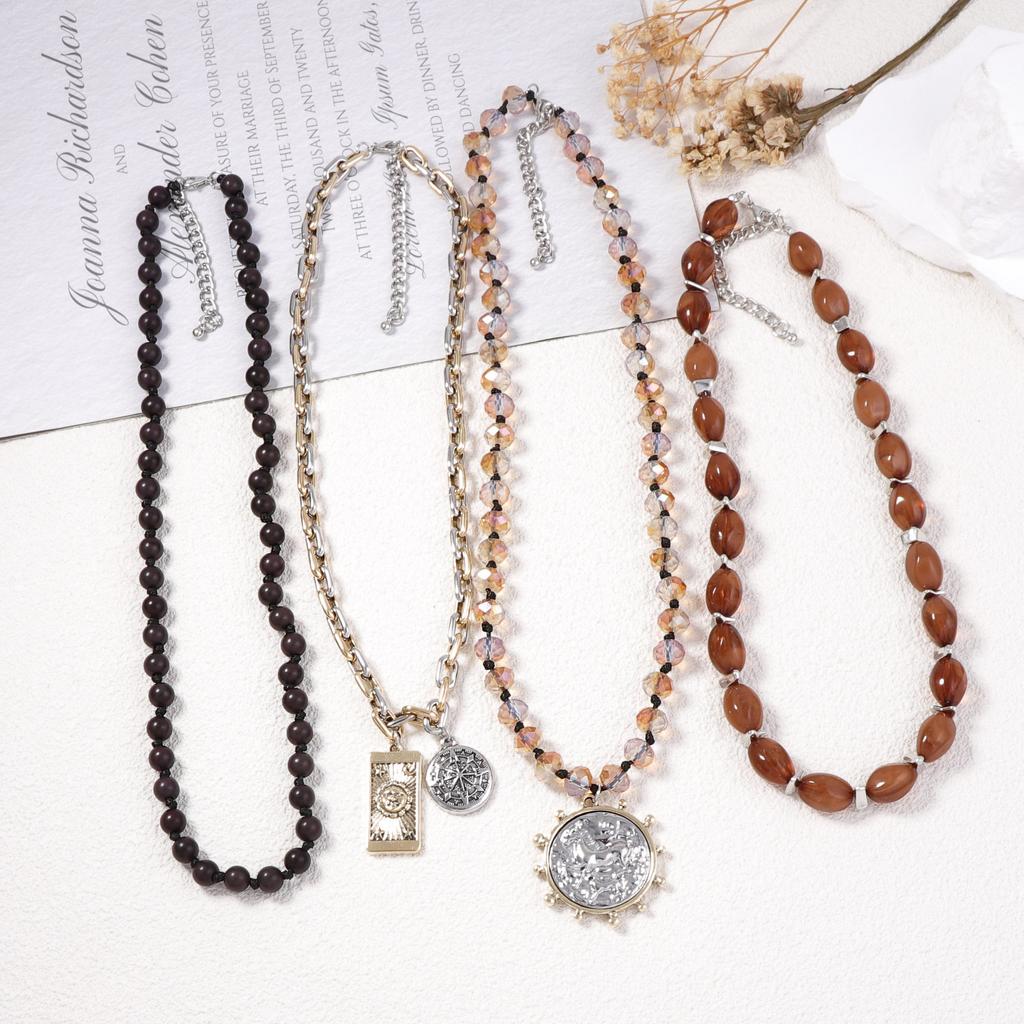 Personality trend retro four-piece set multi-layer stacked alloy geometric coin pendant necklace casual versatile