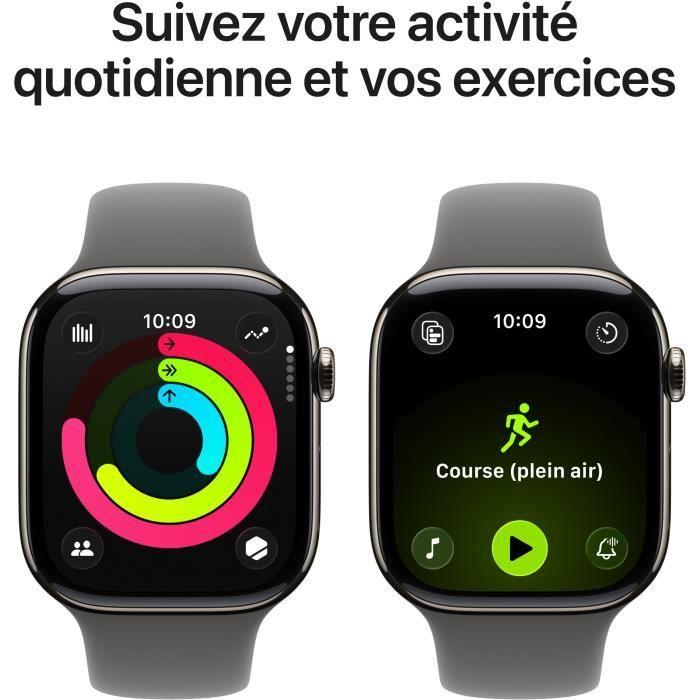 Apple Watch Series 11 GPS + Cellular - 42mm - Boîtier Natural Titanium - Bracelet Stone Grey Sport Band - M/L