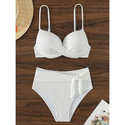 Wrinkled High Waist Bikini Push Up Swimsuit Female Swimwear Women Two-pieces Bikini Set With Bra Cup Bather Bathing Suit Swim