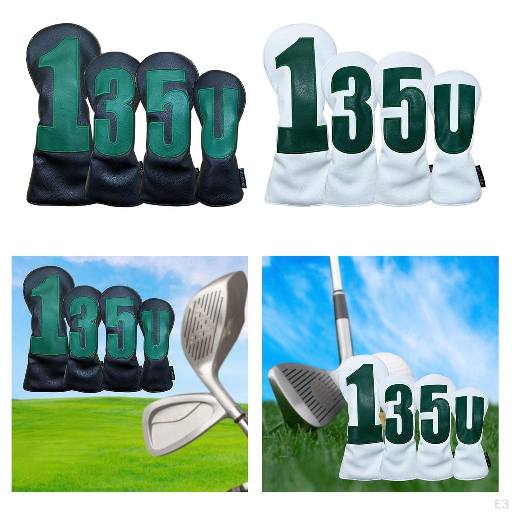 4 Pieces Golf Head Covers for Clubs PU Leather Wood Headcovers Golfer Gift