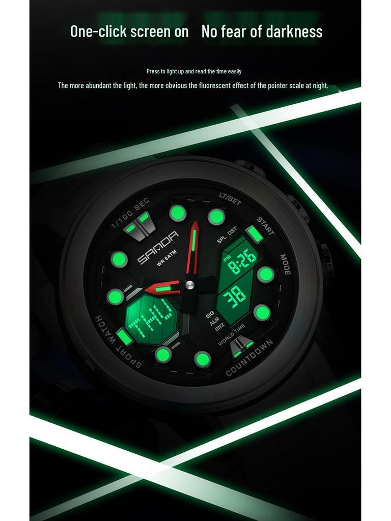 SANDA Multifunction Waterproof Digital Watch with Fluorescent Display, 29 Time Zones, Daylight Saving, 4 Alarms, Student-Friendly