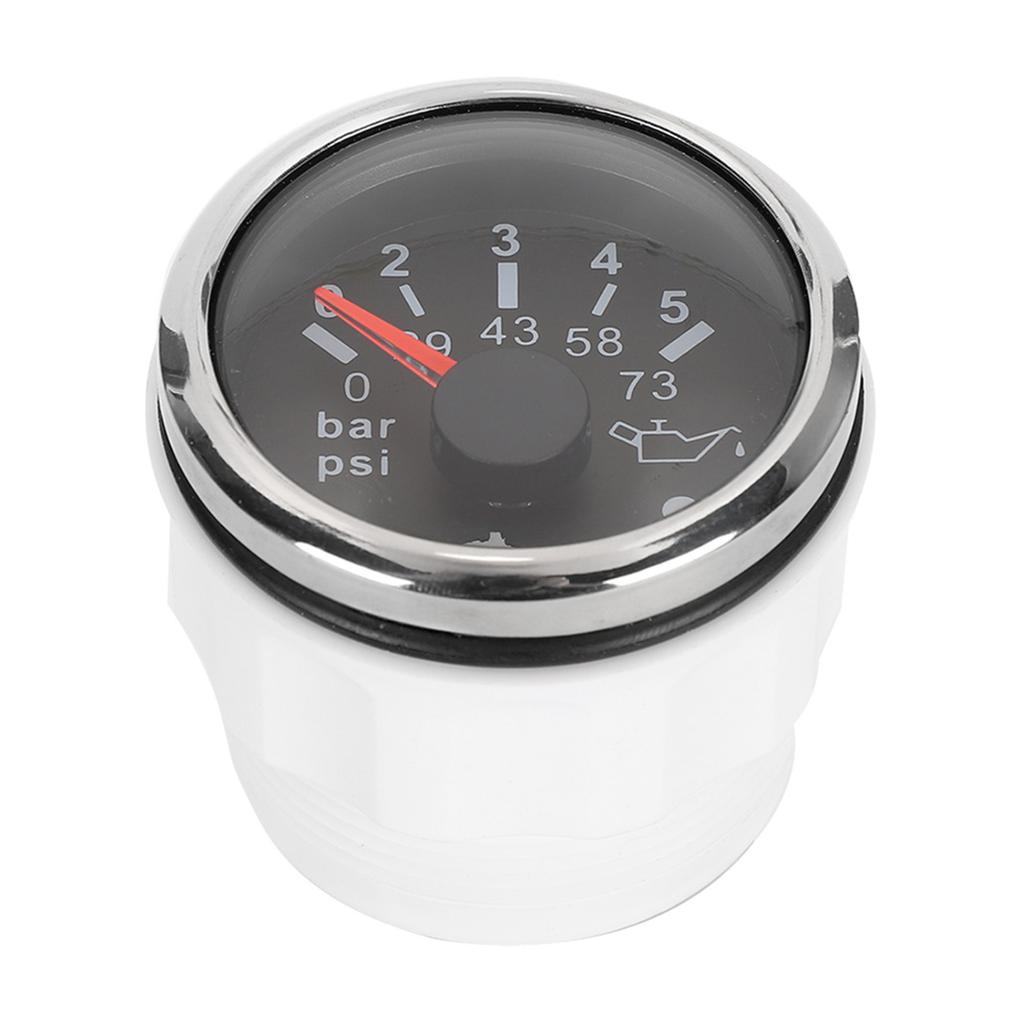 52MM 2in IP67 Oil Pressure Gauge 0‑5BAR 0‑73PSI Meter with Smart Alarm for Cars Yachts BoatsBlack Dial