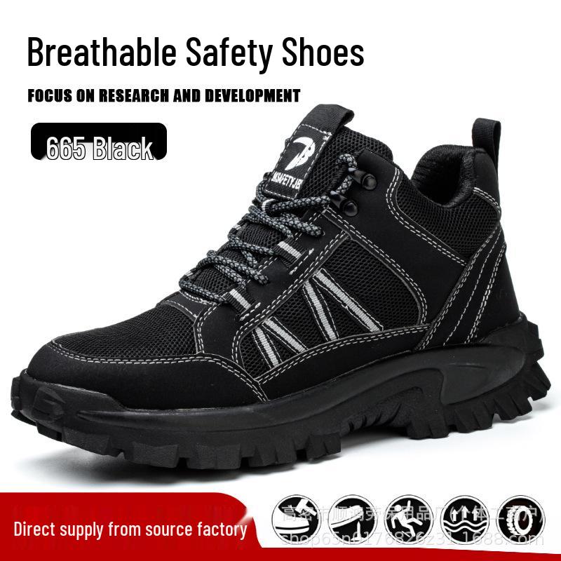 High-Top Steel Toe Work Shoes – Anti-Smash, Puncture-Resistant, Non-Slip, Lightweight & Elastic Safety Footwear.