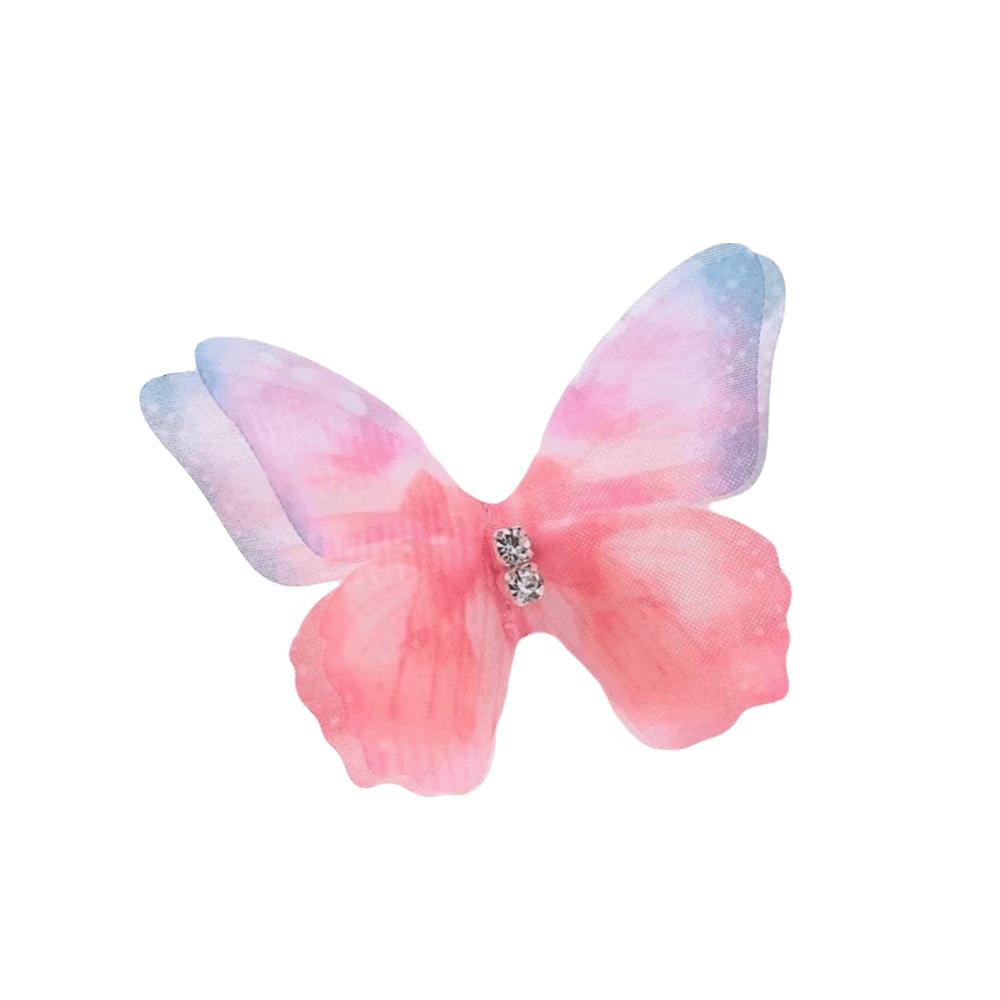 50Pcs 3D Organza Fabric Butterfly Appliques Gradient Color Double-layer Simulation Mesh Butterfly Patch Rhinestone Translucent