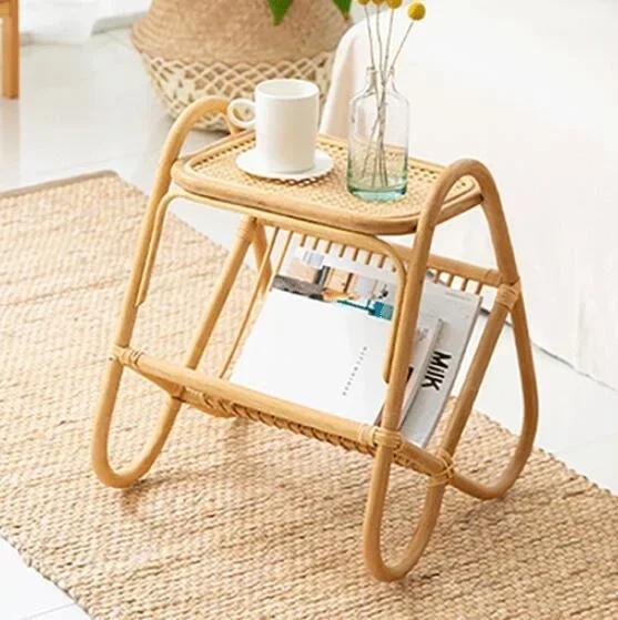 Rattan Small Square Table Solid Wood Coffee Table Ash Wood Minimalist Table Japanese Side 2025 New Coffee Muebles