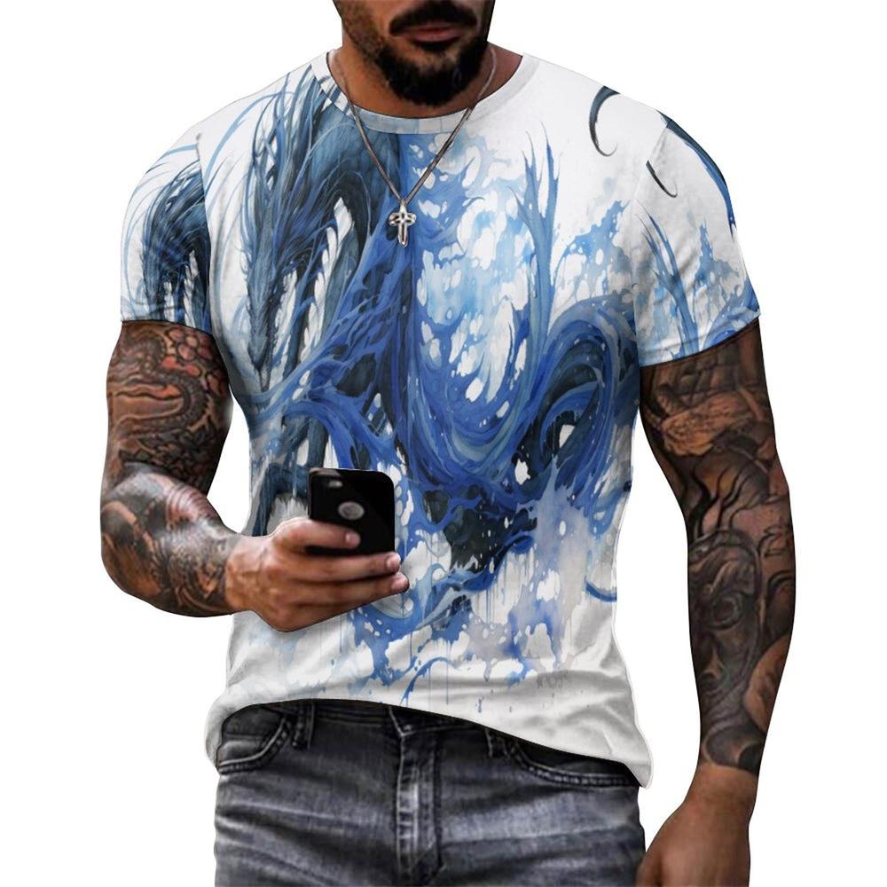 Men 3D Graffiti Evil Dragon Pattern T-Shirt Casual Cool Micro Stretch Breathable T Shirt Outdoor New Summer Men's Clothing