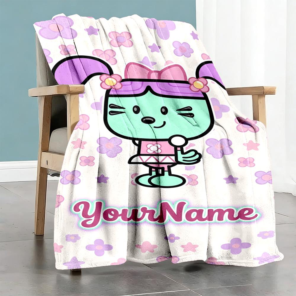 Wow! Wow! Wubbzy Customize Text Blanket Cozy Customizable Blanket Durable Comfort Perfect for Couch Livingroom Picnics Sofa Ideal for All Seasons
