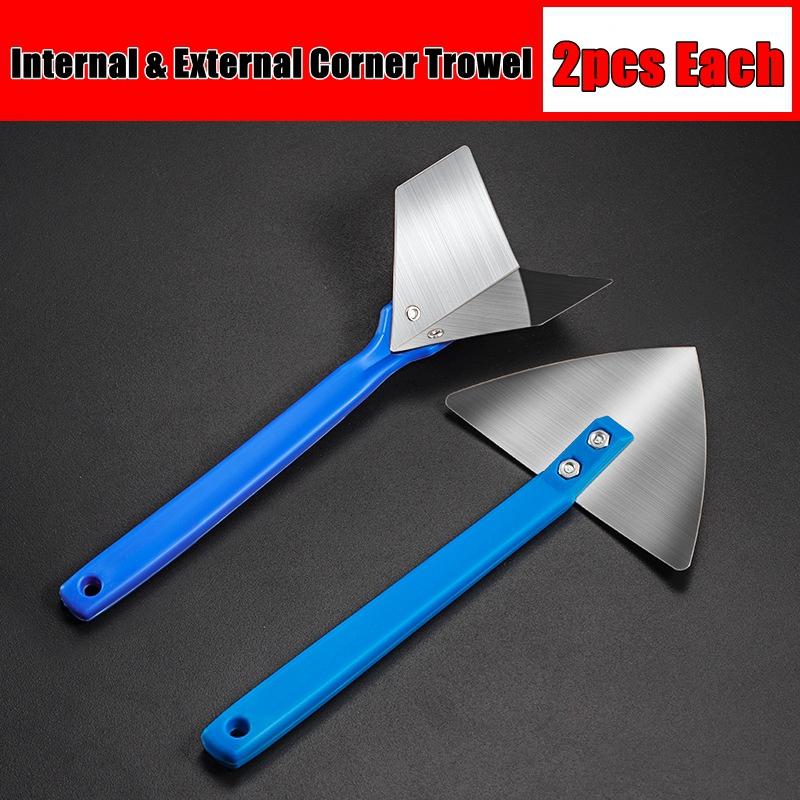 Stainless Steel Spatula Sealing Tools Corner Trowel Plastic Handle Trowel Painting Putty Internal External Corner Putty Scraper