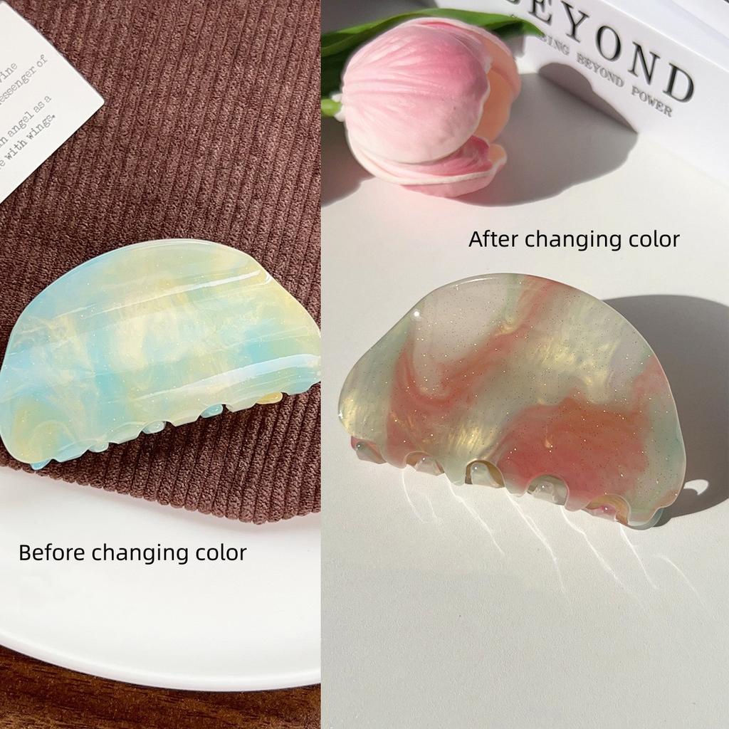 1 szt. Akrylowy klips do włosów w cukierkowym kolorze, średniej wielkości półokrągły klips typu "szczęka rekina", zmieniający kolor, świeży dodatek do włosów dla dziewczynki