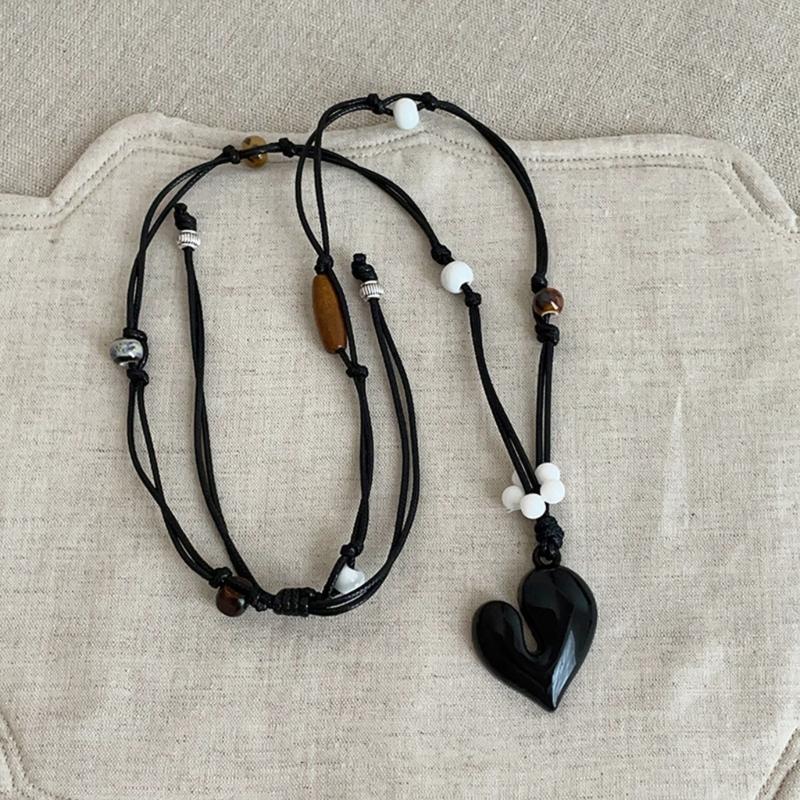 Irregular Love Heart Flower Beaded Pendant Necklace Adjustable Length Neckchain For Women Enamel Craft Jewelry