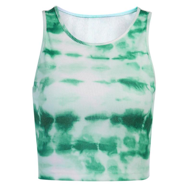 NEW Summer Printing Sexy Women Crop tops sleeveless slim basic O Neck Pullover Tee top Casual Tie Dyeing Club Vest Tanks