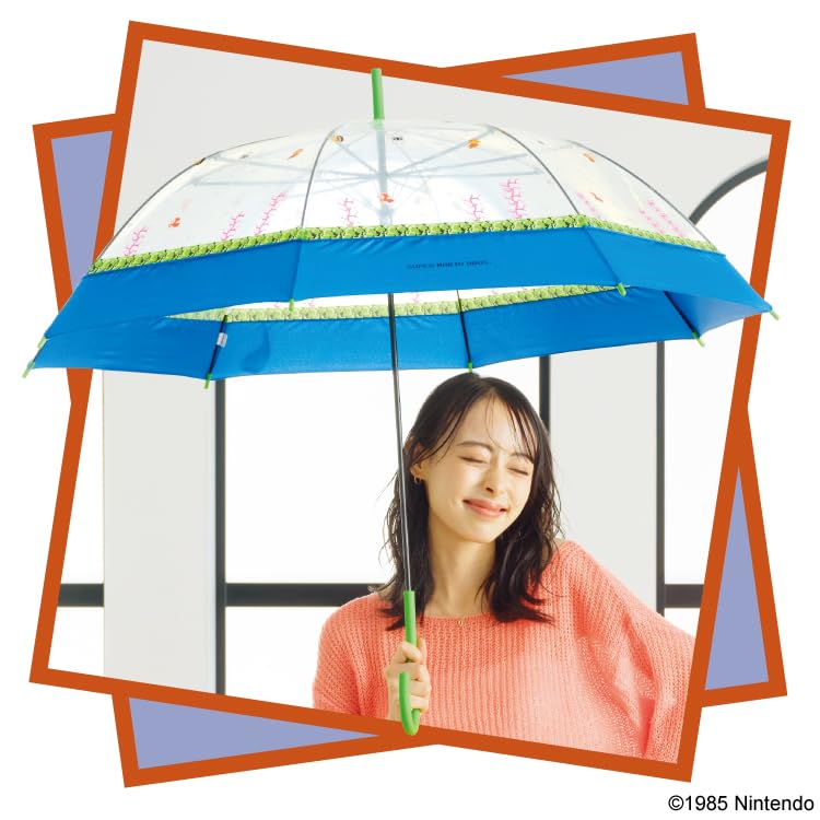 Super Mario Underwater Blue 60cm Character Nintendo Wpc. [Vinyl Umbrella] Bros. Dots, Ribs, Large, Men's/Women's, Game, Collaboration, Cute,