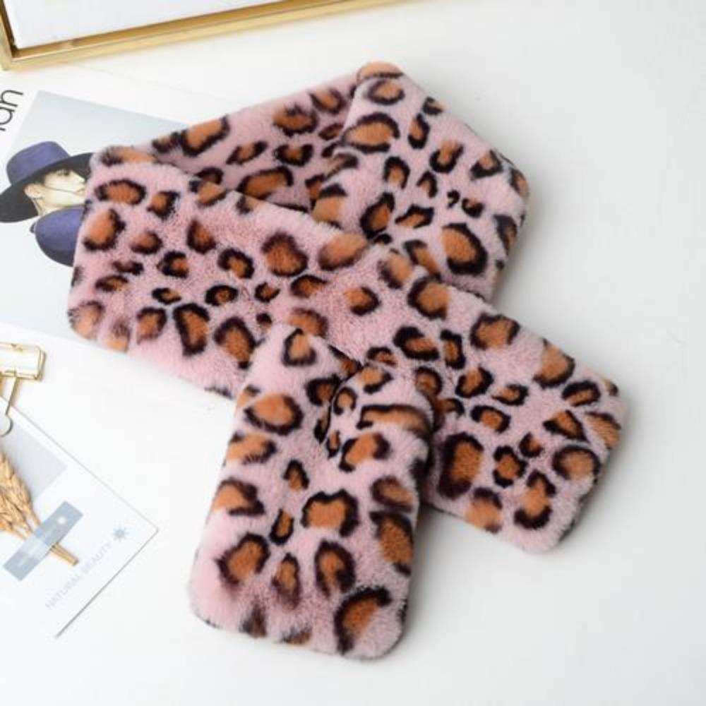 Leopardenmuster Kunstpelz Schal - Damen Winter Warm Vielseitig Kreuz-Halswärmer Damen Schals
