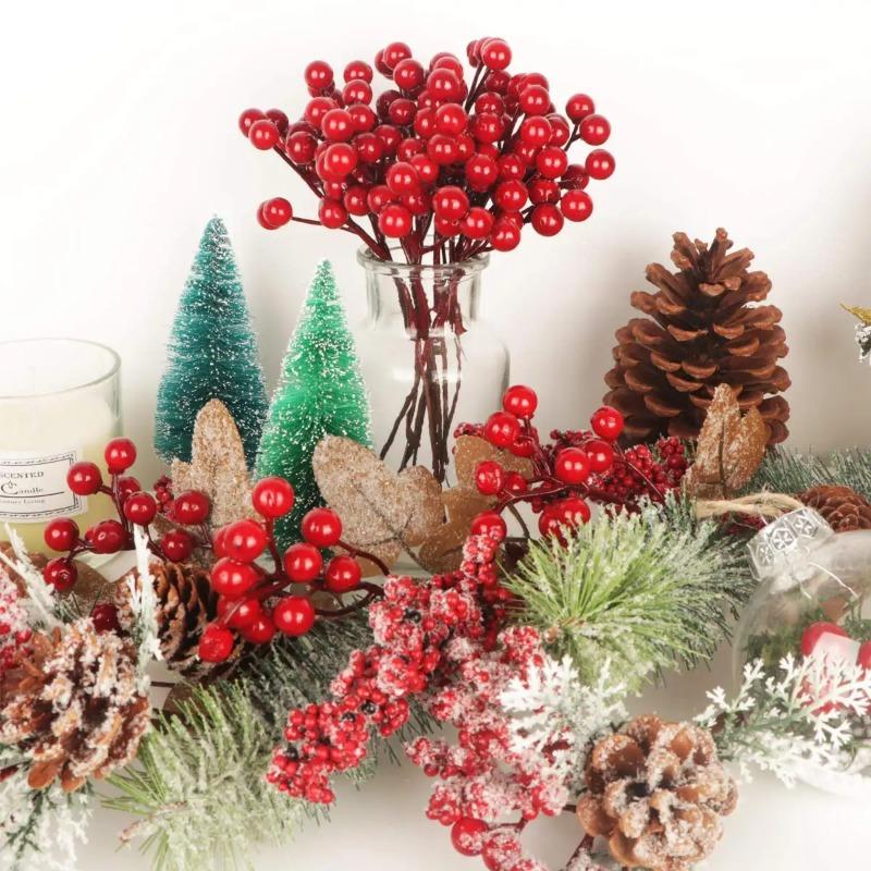 1PCS Christmas Red Berries Ornament Artificial Foam Berry Flower Branches DIY Wreath Xmas Tree Wedding Party Home Decoration