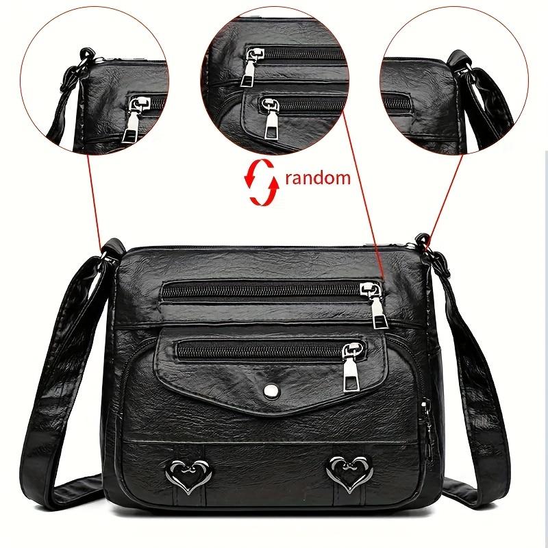 

Модная женская сумка через плечо с подвеской в виде сердца - регулируемый плечевой ремень, несколько карманов, винтажный дизайн чёрный