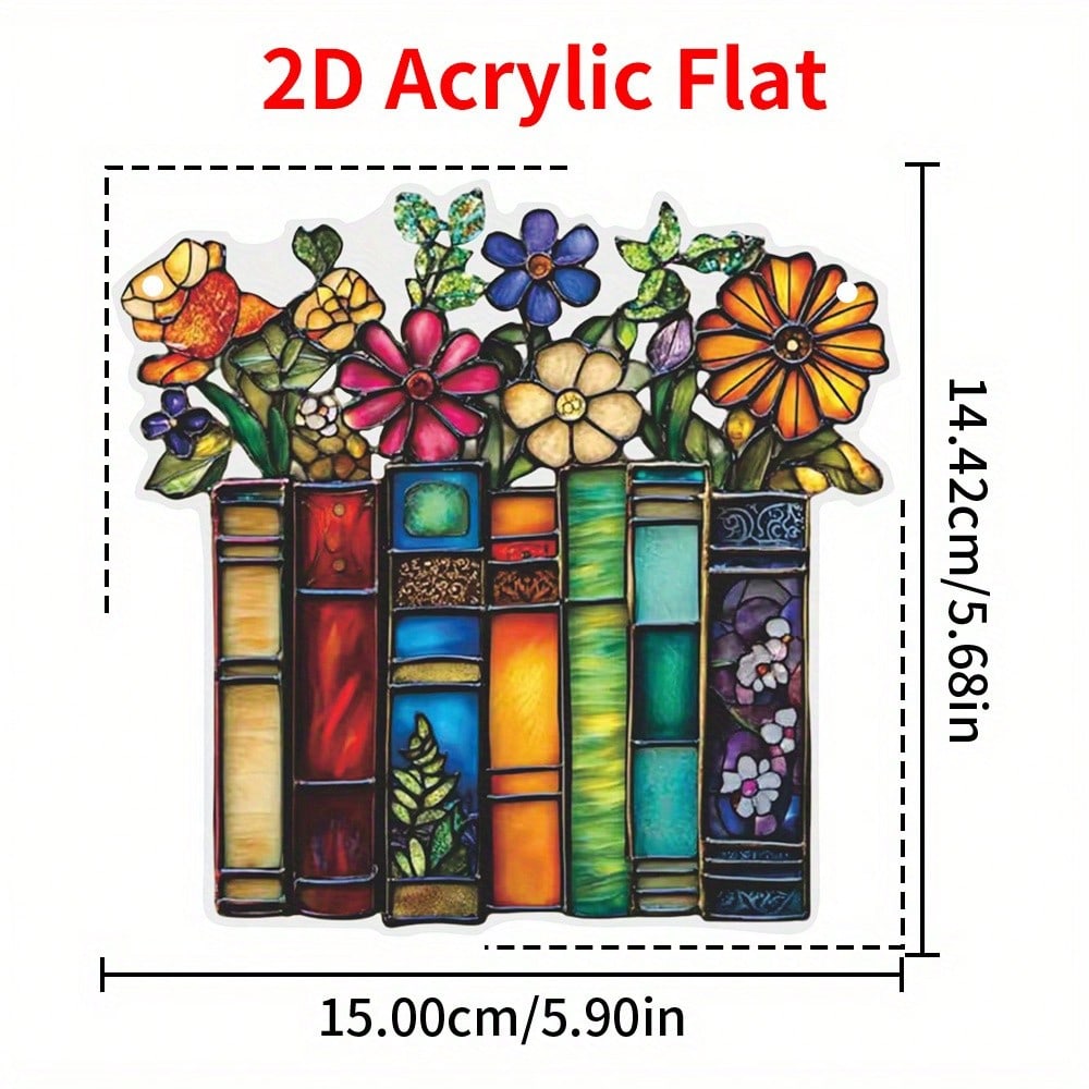 1pcs2D Flat Flower Book Acrylic Hanging Decoration, Library Book Window Hanging, Reader Gift, Bookish Library Decoration