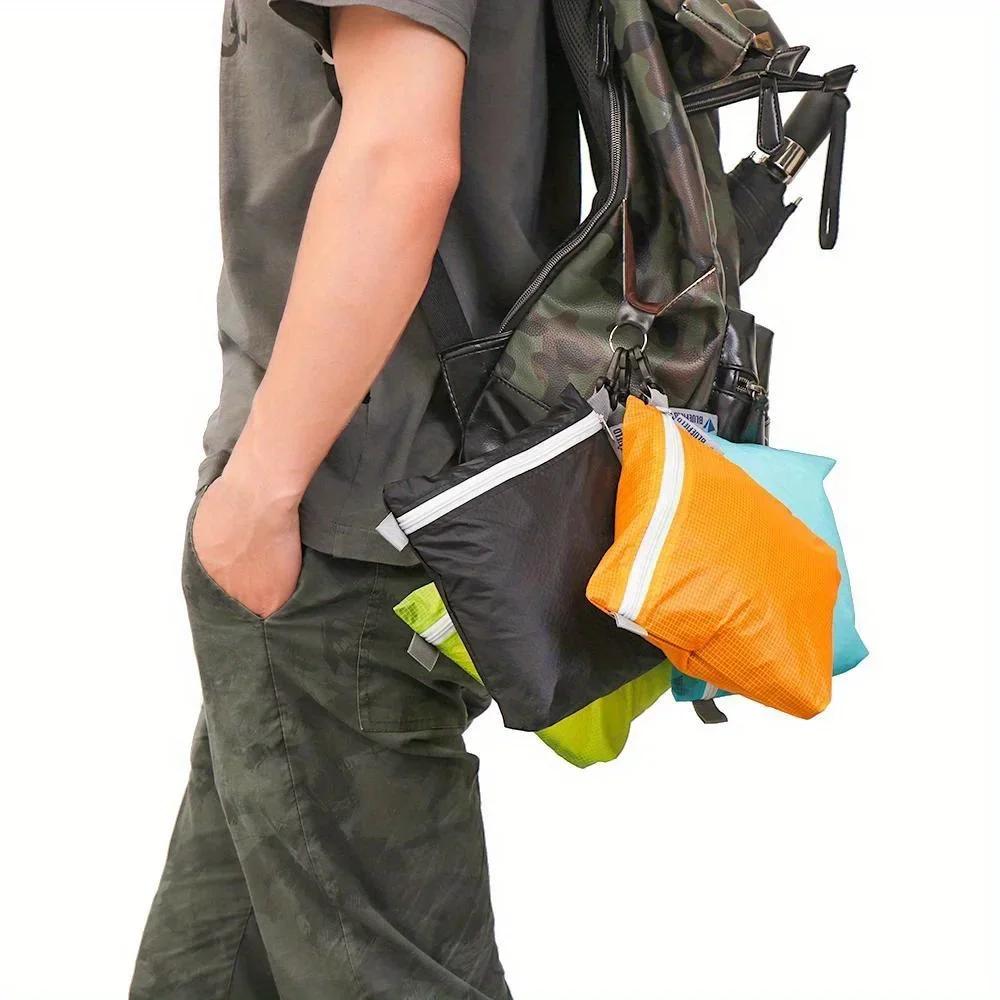 1PC Nylon Ultra Light Zipper Storage Bag Outdoor Organizer Backpack Rain Cover with Hook Waterproof Camping Hiking Swimming Bags