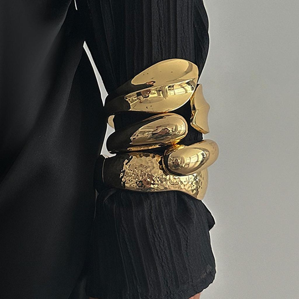 Exaggerated Vintage Geometric Irregular Cuff Wide Bangles For Women Punk Gold copper Color Spring Bracelet Jewelry Gifts