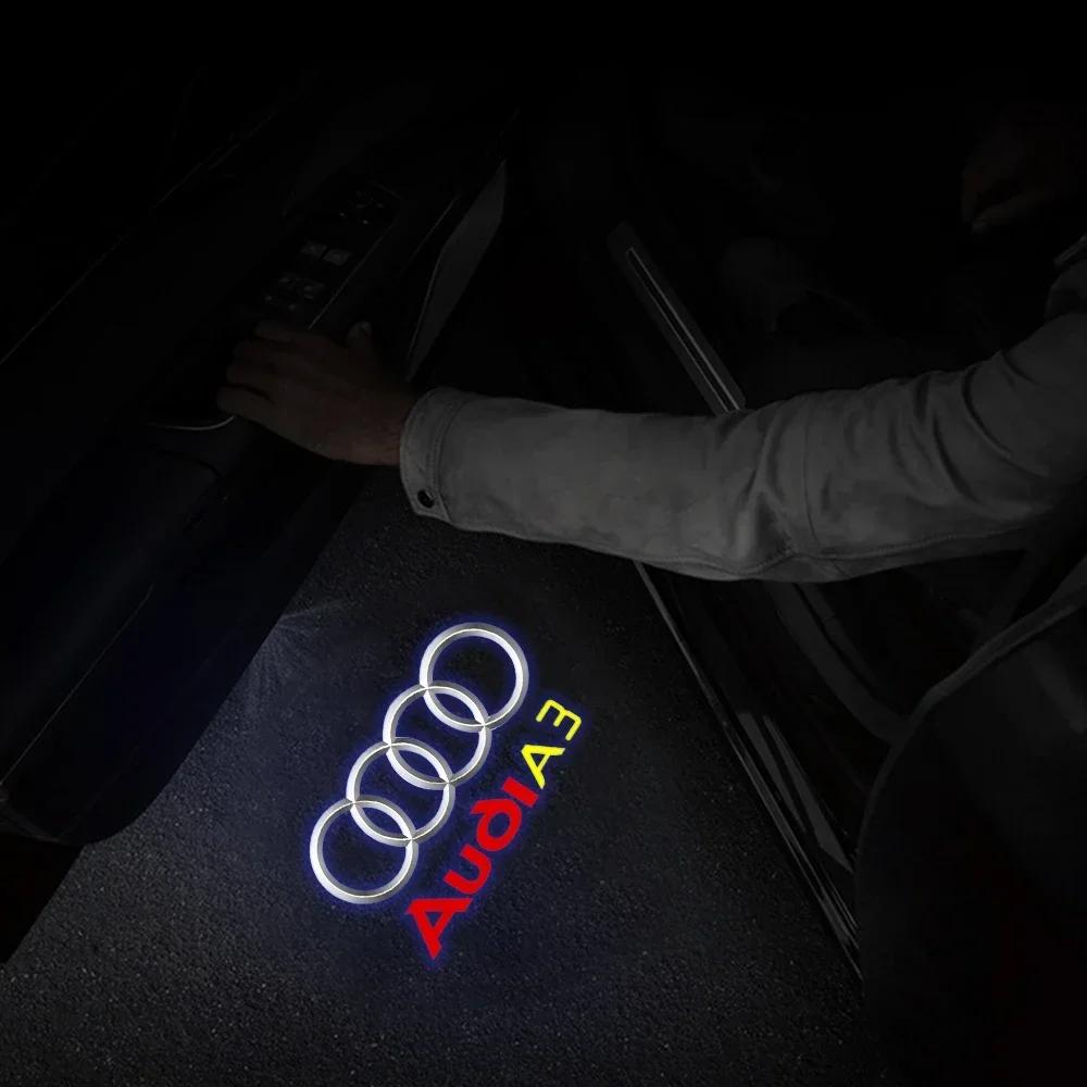 2026 Hot 2/4PCS car door LED laser logo projector allroad Sline is suitable for Audi QUATTRO brand new welcome light tricolor logo badge.
